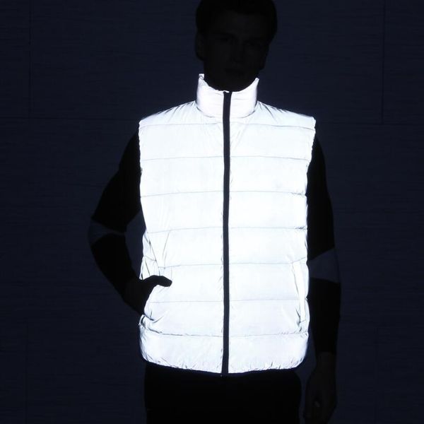 

2021 autumn men reflexive fashion vest warm hip hop sleeveless women bodywarmer gilet jacket homme reflect light of the night 5r2t, Black;white