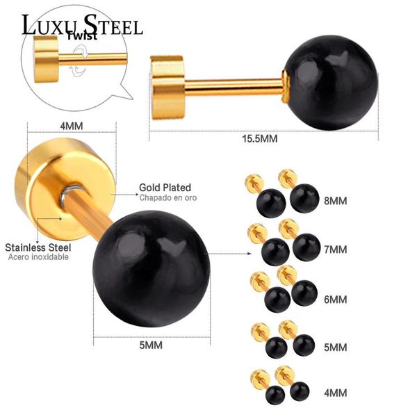 

luxusteel size 4mm/5mm/6mm/7mm/8mm earrings for women stainless steel round ball screw stud earring bijoux, Golden;silver