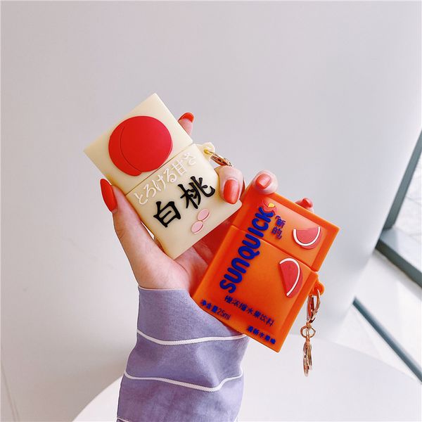 

for apple airpods 2 1 cute 3d orange peach drink bluetooth wireless silicone case charging headphone case cover with keychain
