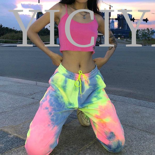 

women 's tie-dye sweatpants sesame nylon tie color jogging high waist long bag pants women 's sports pants ampere street pants 101, Black;white