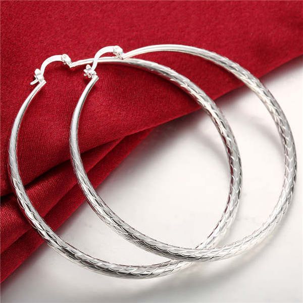 

large round fish pattern sterling silver plated earrings size diameter 7.1cm dmse289,fashion 925 silver plate earring jewelry hoop & huggie, Golden;silver