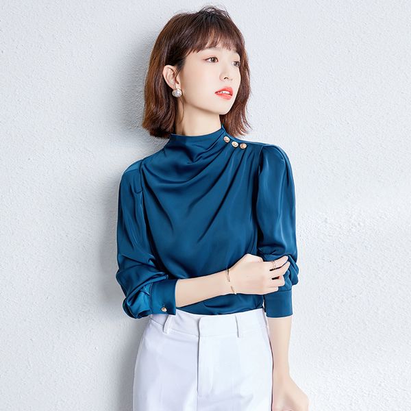 

office design lady korean style shirts women and blouses buttons mujer fashion 2021 p85b, White