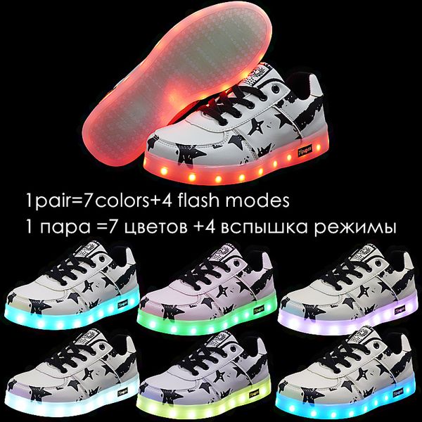 7ipupas levou crianças sapatos com carga USB 11 cores boygirl brilhando lâmpada controlável piscando esporte casual luminous sneakers lj200907