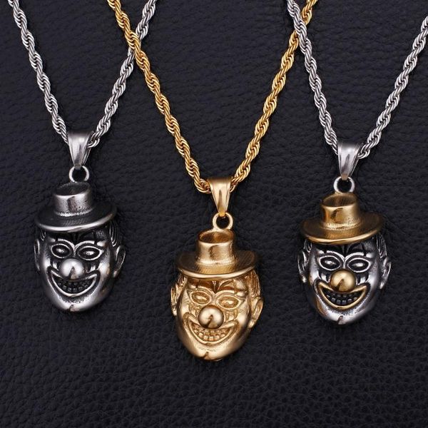 

pendant necklaces hip hop happy clown for men stainless steel twisted link chain necklace halloween jewelry gifts, Silver