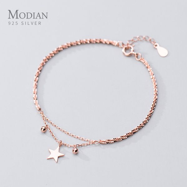

modian 925 sterling silver 3 color simple star adjustable bracelet bangle fit women link chain fashion fine jewelry 1028, Black