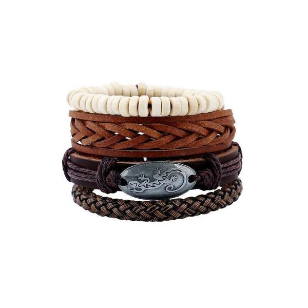 

genuine leather bracelets men handmade multilayer braided beads charm rope bracelets for male female bracelets bbygmu, Golden;silver