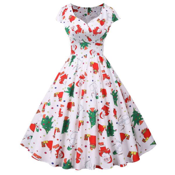 

short v-neck 2020 sleeve swing hepburn christmas print dress, Black;gray