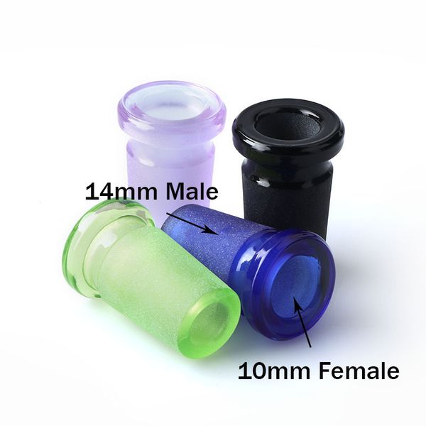 Adaptador de vidro mini colorido Convert Fumar Acessórios Verde Roxo Roxo Azul Azul 10mm Fêmea Adaptadores Masculinos para 14mm para Plataformas Dab.