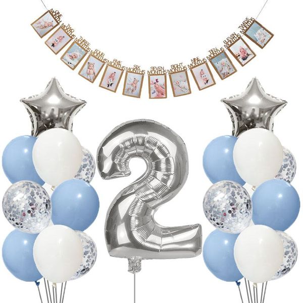 

второй день рождения воздушные шары с днем ​​рождения 2 лет партия украшения дети баллон гелиевый серебро розовый latex шар конфетти мальчик