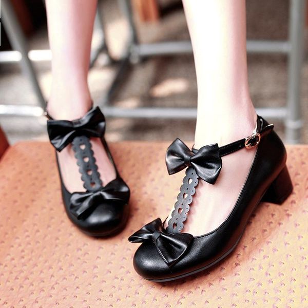 

dress shoes women lolita mary janes black pink block heels fashion bow tie t strap ladies cosply princess footwear