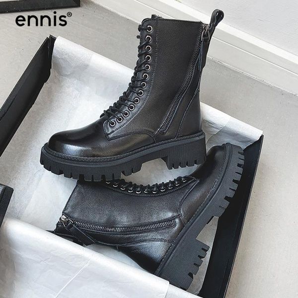 

ennis winter shoes boots woman genuine leather platform boots lace up motorcycle boot black shoes zip autumn fashion a59a