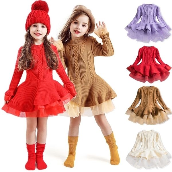 

baby girl winter dress children clothes kids dresses for girls party dress long sleeve knitted sweater christmas clothes vestido 201202, Red;yellow