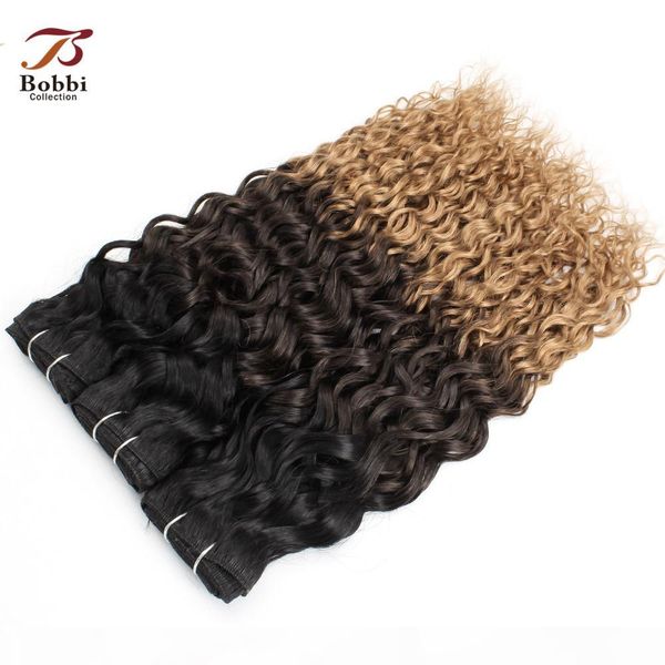 

8a brazilian ombre blonde water wave hair weave bundles 1b 4 27 three tone 12-24 inch 3 4 pieces remy human hair extensions, Black
