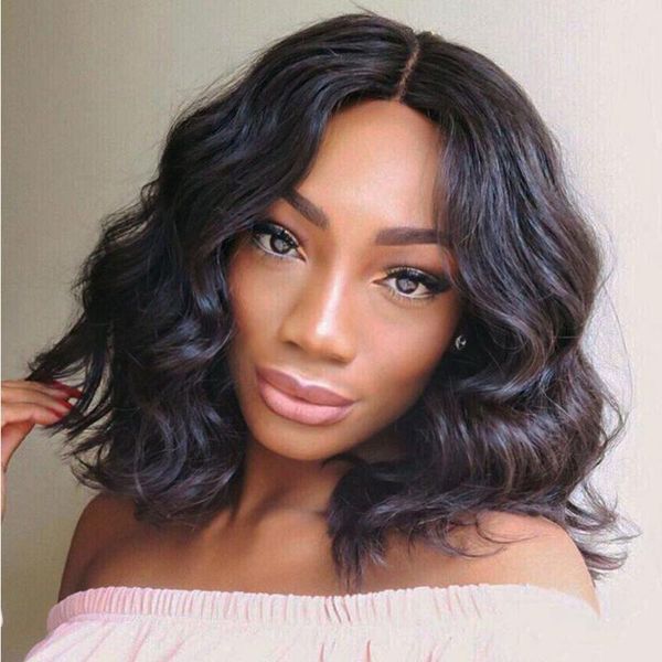 

lace wigs peruvian body wave bob with baby hair human frontal short preplucked for black women fast, Black;brown