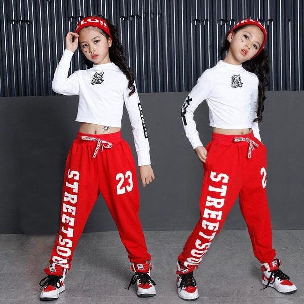 

kids hip hop clothing clothes jazz dance costume for girls cropped sweatshirt shirt jogger pants ballroom dancing streetwear, Black;red