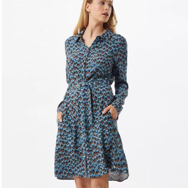 

2021 new women knee-length printed es longr sleeve bohemian sashes maxi turn down collar shirt vestidos mujer roum, Black;gray