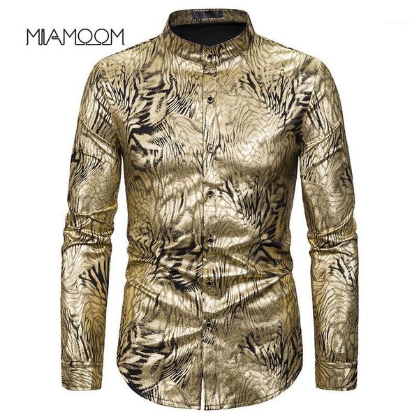 

miamoom mens shirt gilt printing nightclub men's shirt european size men's long sleeve1, White;black