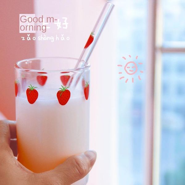 

стекло просто смазливая воды сок главная milk fsile стро fashion girl творческий прозрачный кубок сердца клубника bbyeqv wrhome