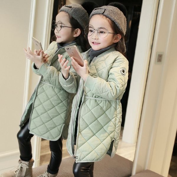 

brand baby girls winter coat thin kids coat children fashion parkas toddler long style jackets, 3-14 y,#2395 201104, Blue;gray