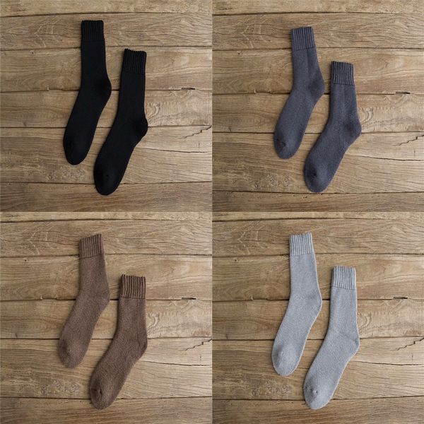 

autumn and winter thick warm wool towel fur ened towel sole soft and thick warm wool socks korean terry solid men's socks eyzi8, Black