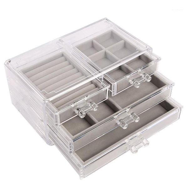 

bathroom storage & organization acrylic jewelry box transparent anti-dust ring necklace earrings bracelet display rack tray1