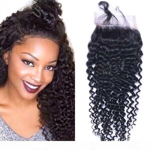 

indian kinky curly human hair 4x4 lace closure natural color closure with baby hair swiss lace, Black;brown