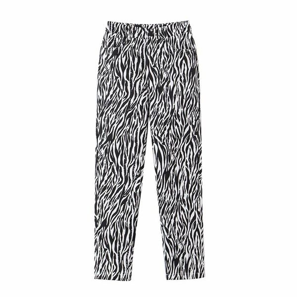 

trendy retro animal print jeans fall 2020 new fashion high waist cropped straight pants, Blue