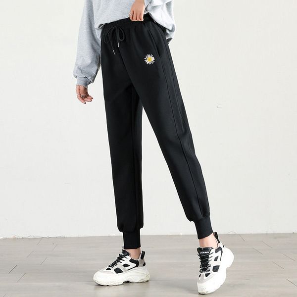 

fashion 2021 new elastic sport hare female floral print loose jogging pants 4d1y, Black;white