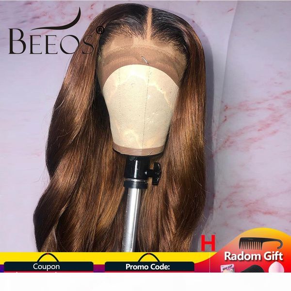 

beeos ombre colored 13*4 lace front wigs baby hair brazilian remy body wave wigs 150% women 1b30 human hair wig bleached knots, Black