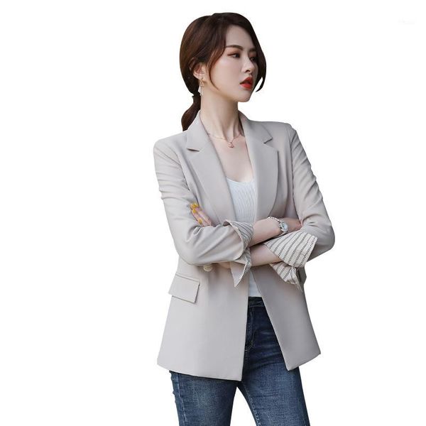 

blazer feminino 2020 new spring full sleeve notched middle length pockets oversize chaqueta mujer jacket woman yr-k00191, White;black