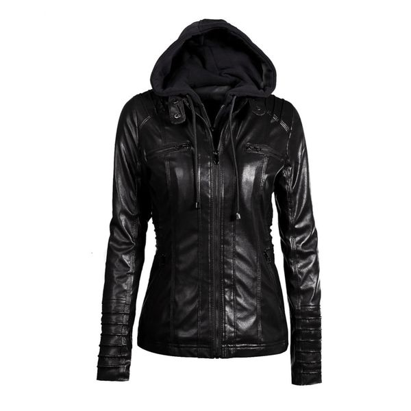 

autumn women leather jacket hoodie casual windproof long jacket ladies motorcycle biker pu coat new fashion zipper coat fm023, Black