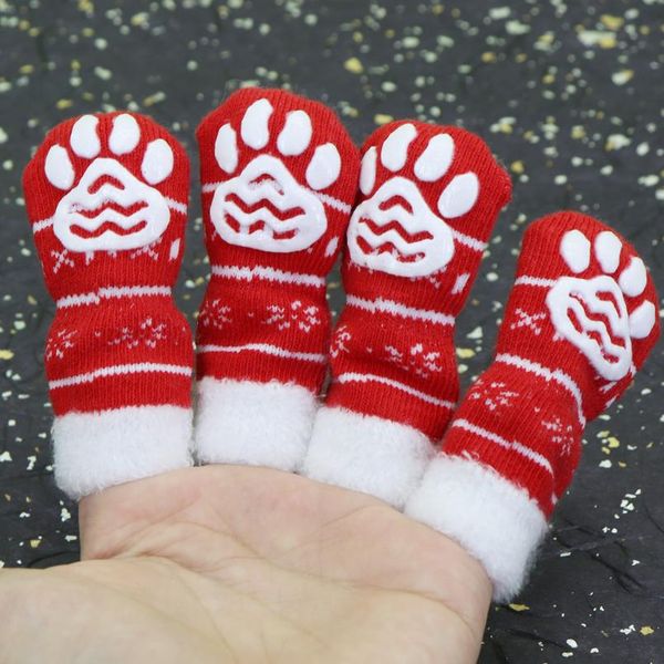 

4pcs cute dog socks shoes pets knit socks autumn winter small dogs cat shoes chihuahua boots anti slip skid bottom pet wmtbyu