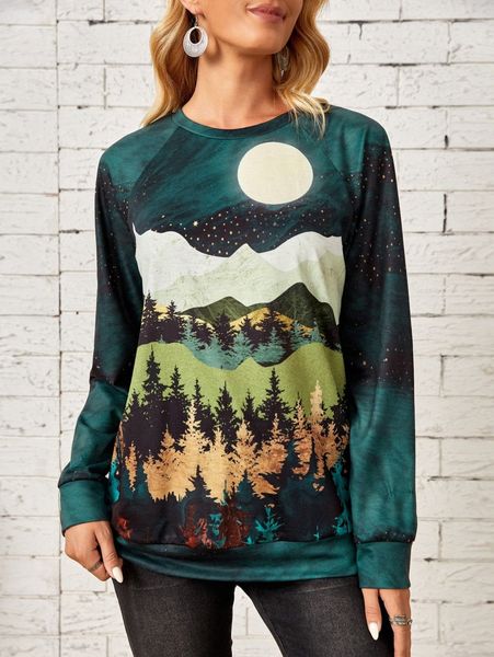 

emery rose forest & mountain print raglan sleeve pullover x7rn#, White;black