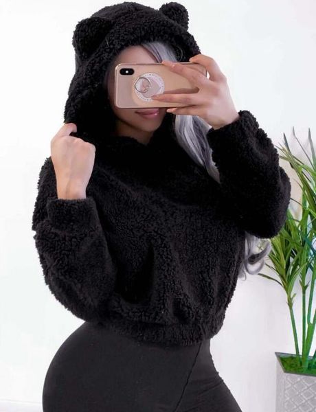 

winter 2020 creative hedging long sleeve hooded pure color casual hoodie1, Black