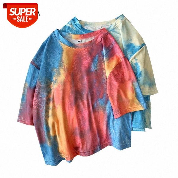 

tie dye print summer tshirt women short sleeve harajuku fashion female t-shirt casual loose ladies t shirts oversized tees #wi6y, White