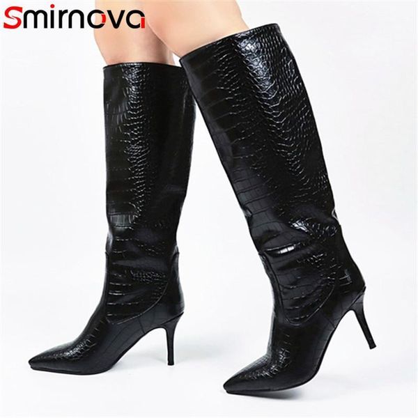 

boots smirnova 2021 arrive knee high women pointed toe thin heel party shoes autumn winter ladies big size1, Black