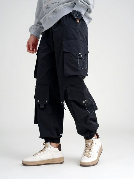 

men drawstring grommet eyelet cargo pants l3fr#, Black