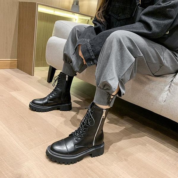 

shoes winter boots lady round toe booties ladies boots-women low heels booties luxury designer zipper rock 2020 autumn1, Black