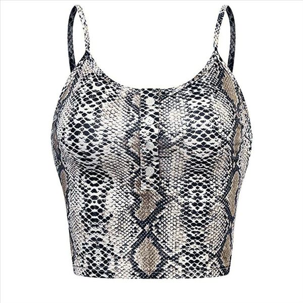 

fashion women tank sleeveless snake print tank vest summer short crop o neck button snake print vest 521, White