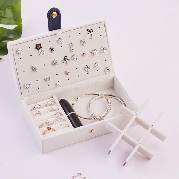 

earring box elegant portable pu fresh and simple earrings jewelry box small earrings ring multifunctional jewelry storage1