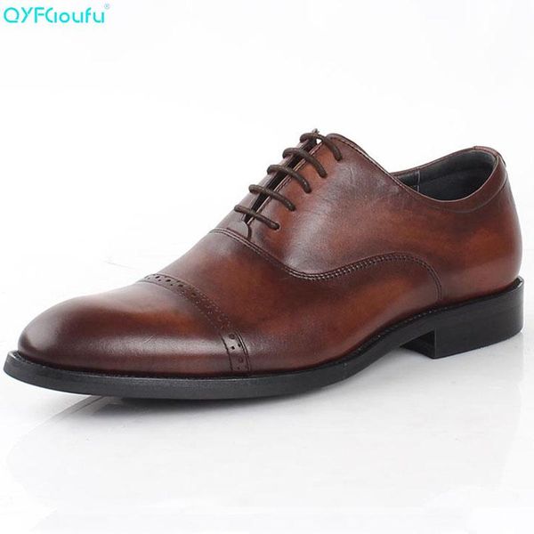 

qyfcioufu fashion men fashion round toe lace up shoe genuine leather retro business casual dress shoe fingertip cap wedding, Black