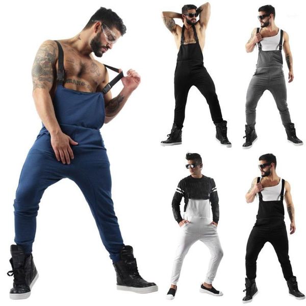 

mens pocket pure color overall jumpsuit streetwear overall suspender pants sweatpant hip hop trousers casual fashion pants #451, Black