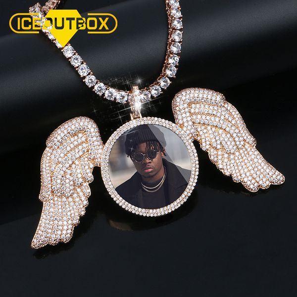 

new rose gold custom made p angel wing medallions pendant necklace with aaa cubic zircon men's hip hop jewelry tennis chain 200928, Silver