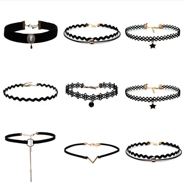 

harajuku style short necklace ring female simple chocker necklace combination set dmfn245 (with chain) mix order chokers, Golden;silver