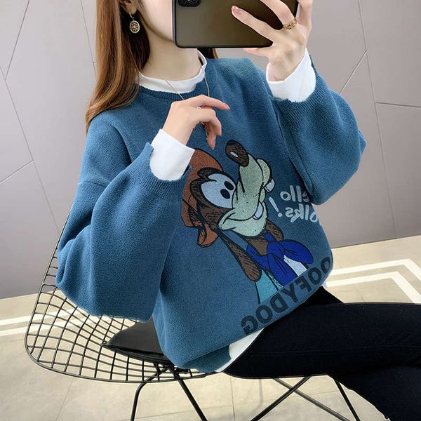 

fake two pieces of 2020 new autumn and winter loose foreign style junior jacket women's korean sweater bottoming shirt, Black