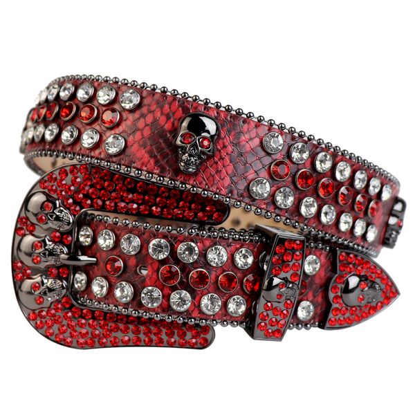 

western cowboy bling red&clear swarovski crystal belt lt red snake leather rhinestone belt removable buckle for men, Black;brown