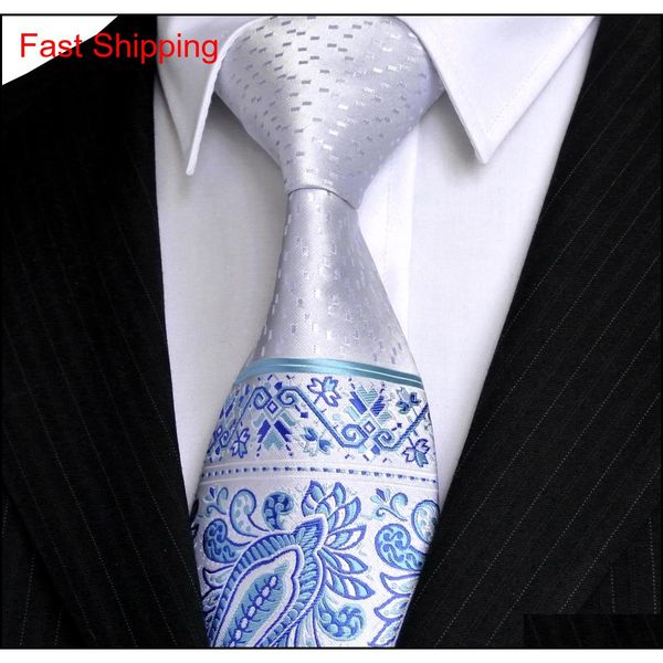 

e5 paisley floral dots white silver navy blue azure mens tie set neckties pocket square 100% qyldoh new_dhbest, Blue;purple