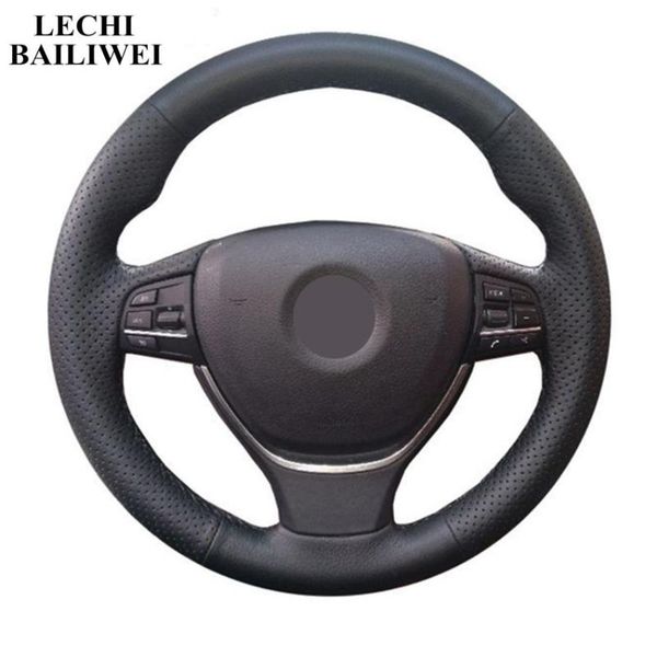 

hand-stitched black artificial leather car steering wheel cover for 520i 528i 2012 - 2014 730li 740li 750li f10