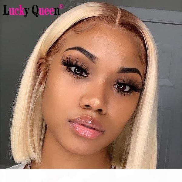 

lucky queen hair short bob lace part wigs 4 613 peruvian straight human hair wigs pre plucked for black women 150% 180% density, Black;brown