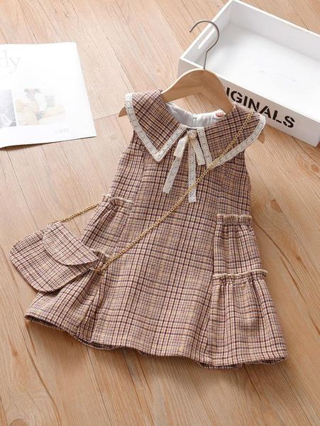 

toddler girls tweed peter pan collar smock dress with bag she, Red;yellow